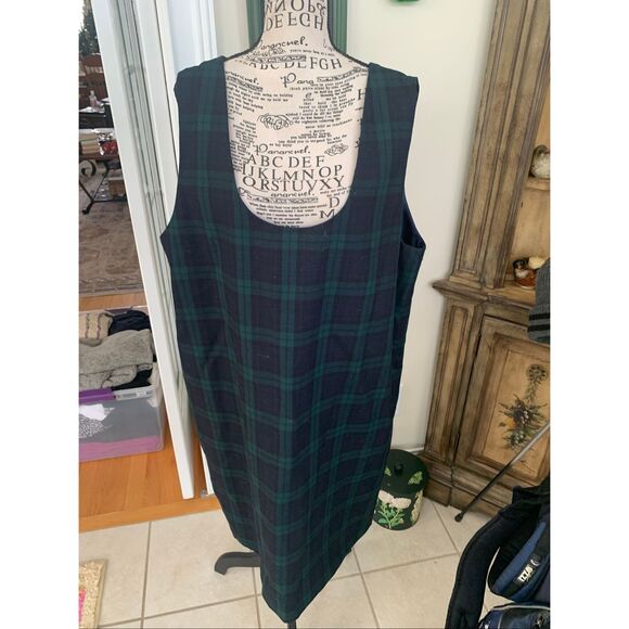 Harve Benard Wool Plaid Pinafore Midi Dress Green Tartan Jumper - Picture 9 of 9